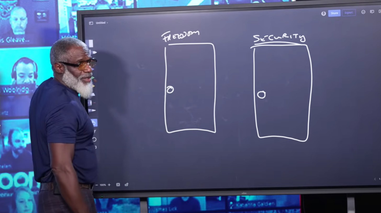 An image of Myron Golden explaining a concept using his digital black board during a Make More Offers Challenge event.